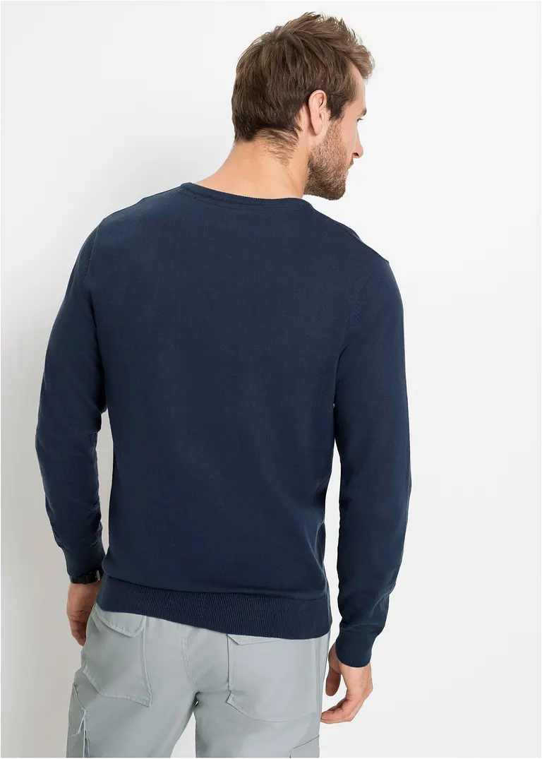 Bonprix Klassischer Herren Feinstrickpullover Mit V-Ausschnitt - Blau