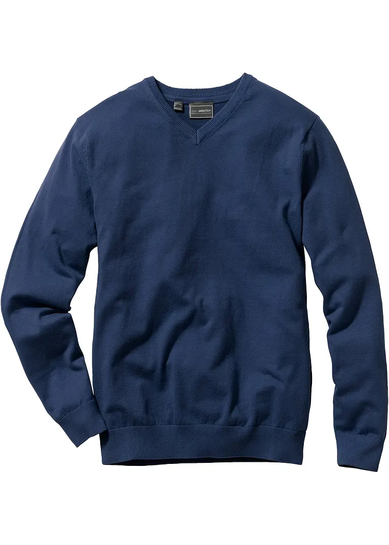 bonprix Klassischer Herren Feinstrickpullover mit V-Ausschnitt - blau
