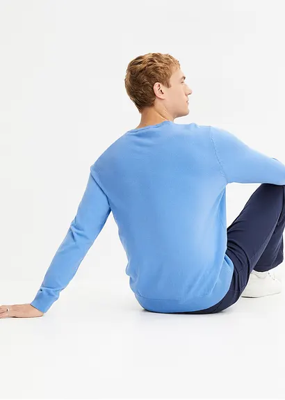 Bonprix Klassischer Herren Feinstrickpullover Mit V-Ausschnitt - Blau