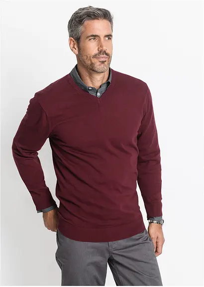 Bonprix Klassischer Herren Feinstrickpullover Mit V-Ausschnitt - Rot
