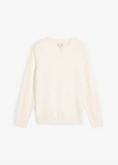 Bonprix Klassischer Herren Feinstrickpullover Mit V-Ausschnitt - Weiß