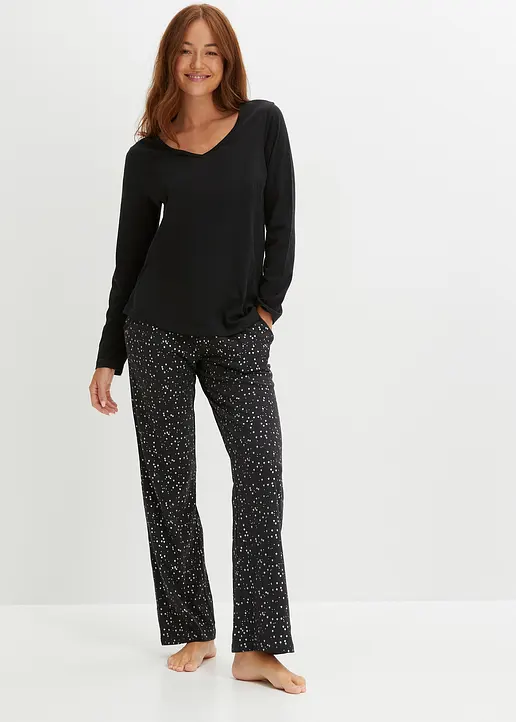 Bonprix Klassischer Pyjama Aus Baumwolle Mit Silbernem Foliendruck