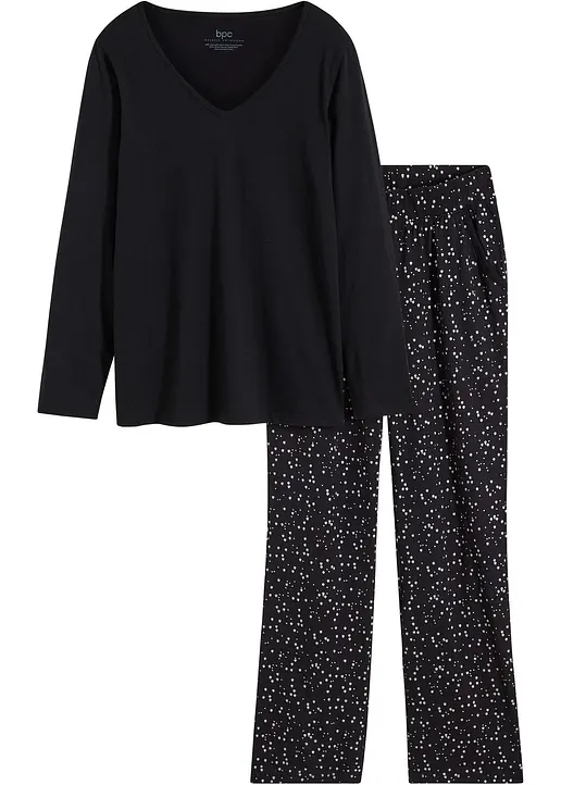 bonprix Klassischer Pyjama aus Baumwolle mit silbernem Foliendruck