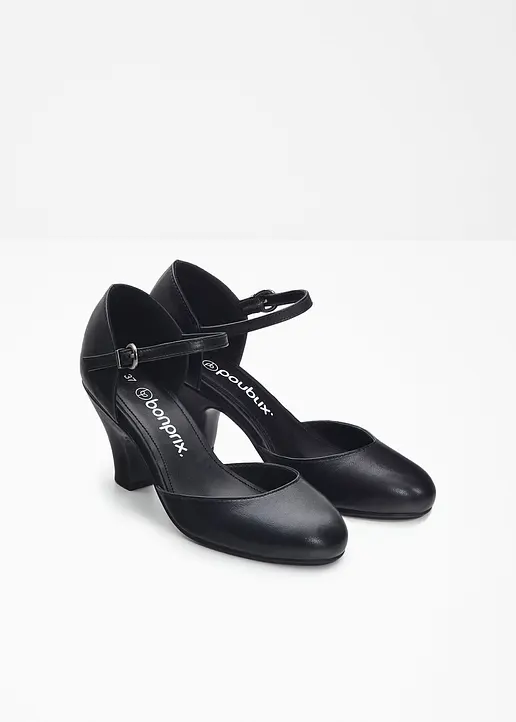 Bonprix Klassischer Spangenpumps Aus Leder - Schwarz - Damen