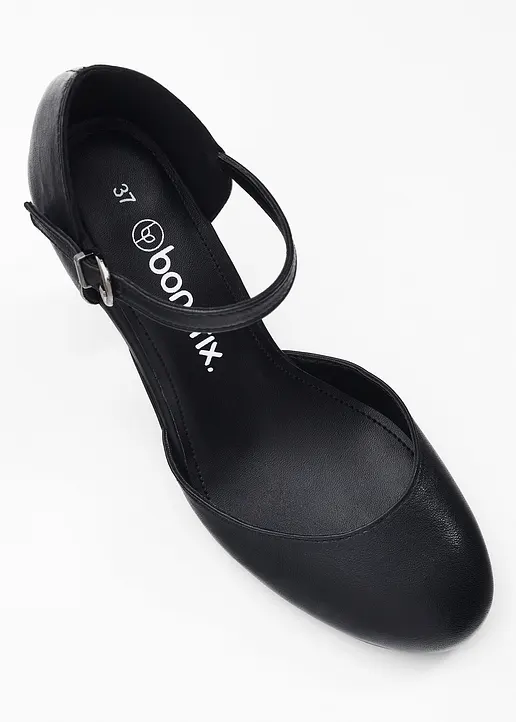 Bonprix Klassischer Spangenpumps Aus Leder - Schwarz - Damen