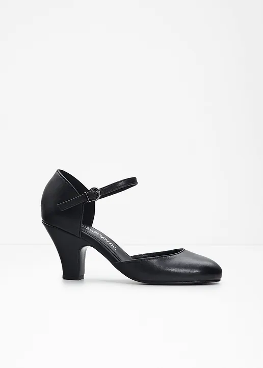 bonprix Klassischer Spangenpumps aus Leder - schwarz - Damen