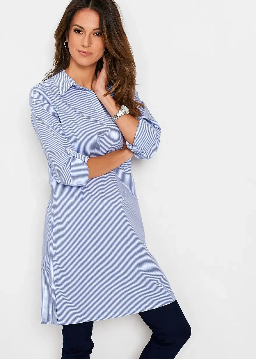 Bonprix Klassisches Hemdblusenkleid Mit Seitenschlitzen - Weiß