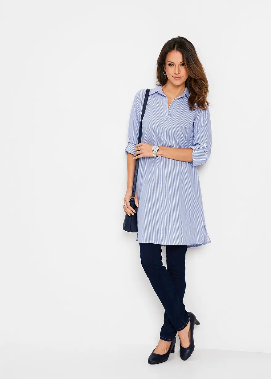Bonprix Klassisches Hemdblusenkleid Mit Seitenschlitzen - Weiß