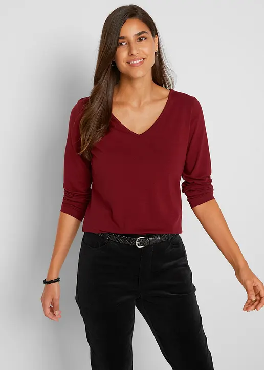 Bonprix Klassisches Langarmshirt Mit V-Ausschnitt 2er Pack