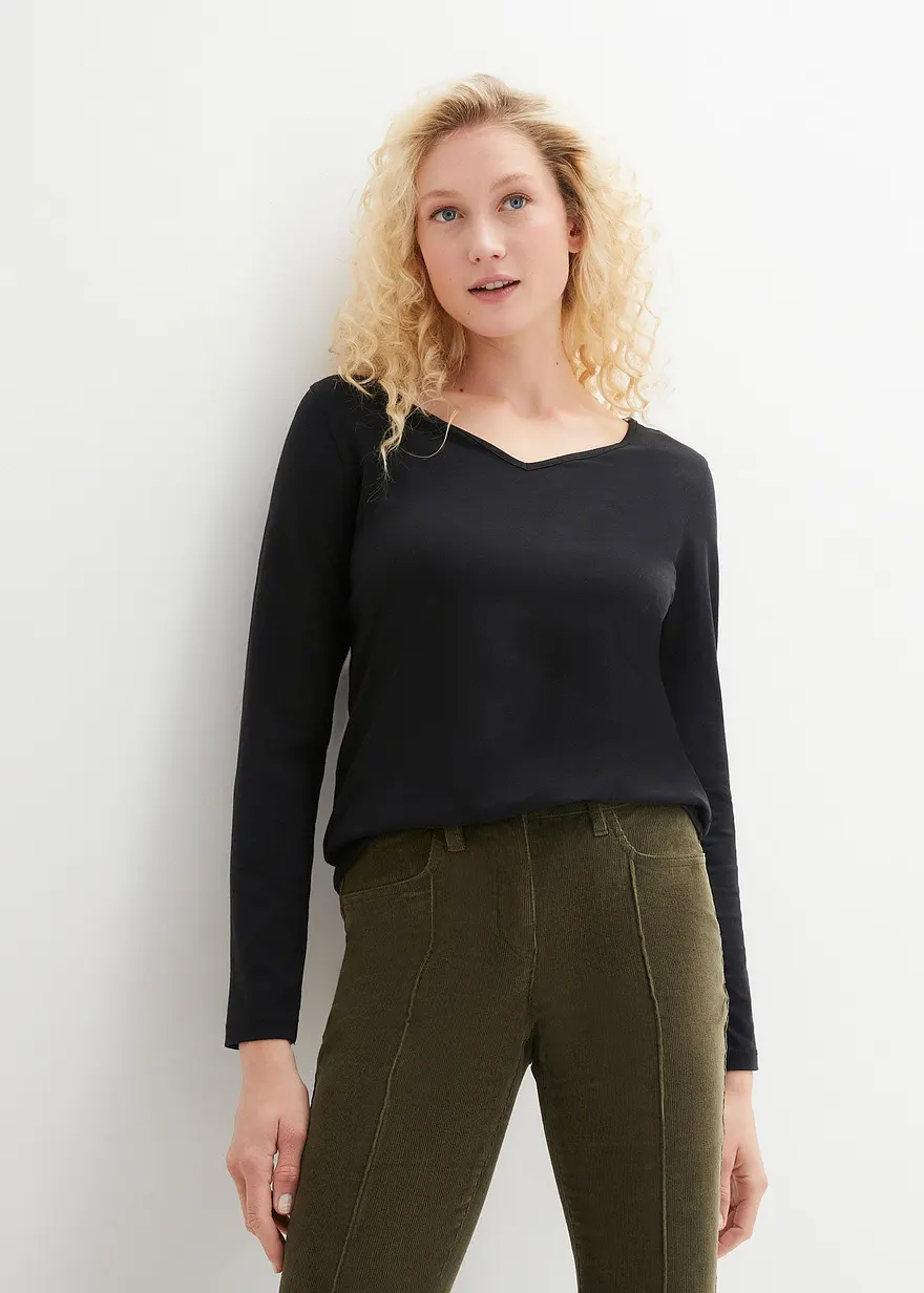 Bonprix Klassisches Langarmshirt Mit V-Ausschnitt 2er Pack