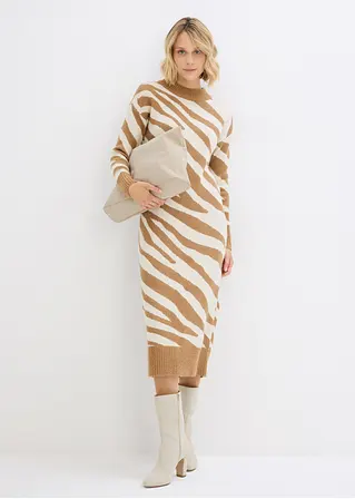 Bonprix Klassisches Maxi-Strickkleid Mit Hohem Kragen - Braun