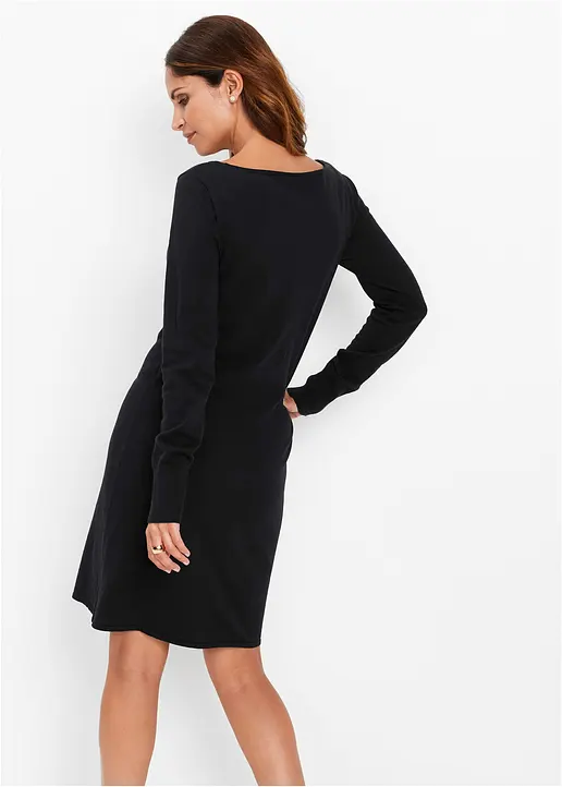 Bonprix Klassisches Schlichtes Strickkleid Mit Langen Ärmeln - Schwarz