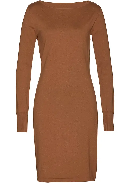 bonprix Klassisches schlichtes Strickkleid mit langen Ärmeln - braun