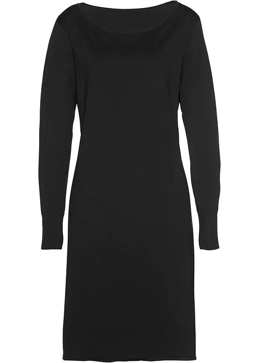 bonprix Klassisches schlichtes Strickkleid mit langen Ärmeln - schwarz