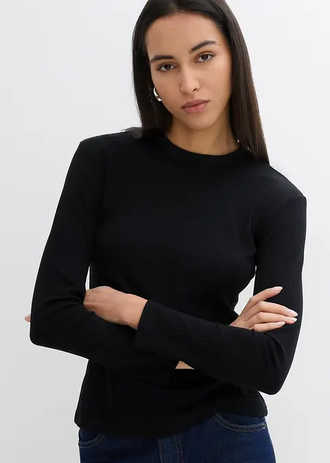 Bonprix Klassisches Schmales Ripp-Shirt Mit Rundhalsausschnitt Und Einer Eleganten Und Taillierten Passform