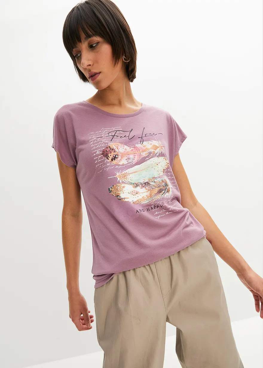 Bonprix Klassisches T-Shirt Mit Rundhalsausschnitt. - Lila