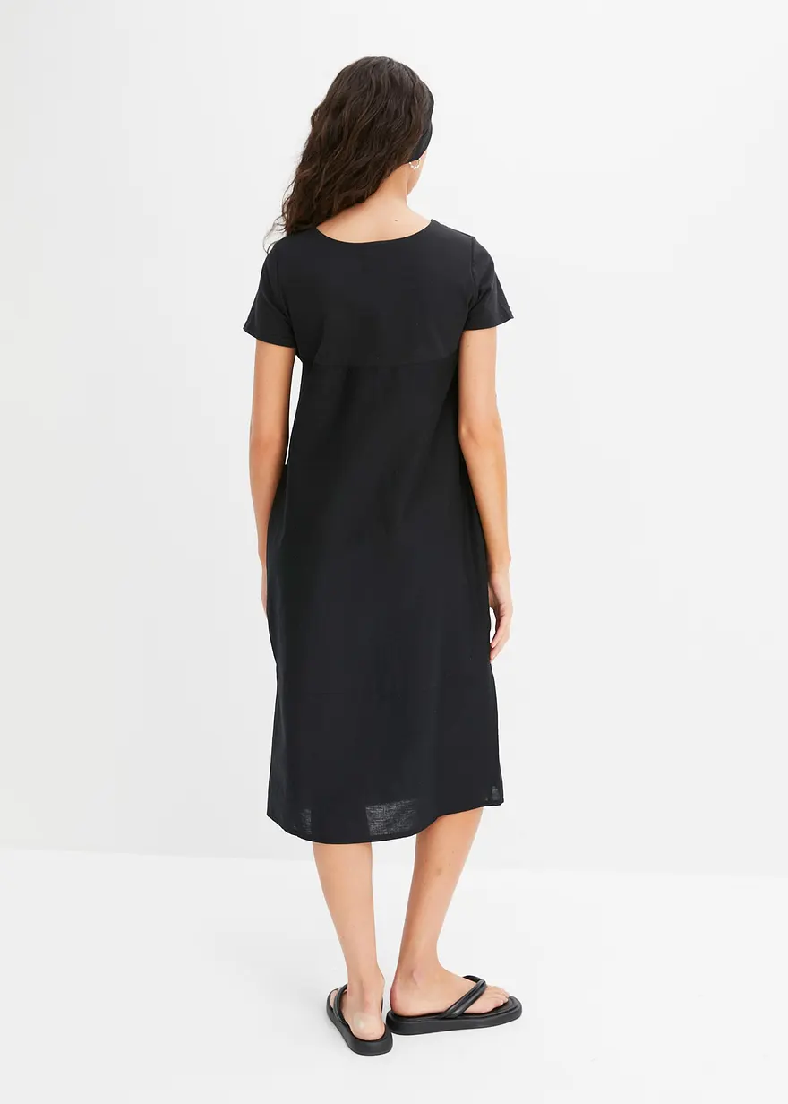 Bonprix Kleid Aus Leichtem Leinen-Mix Mit Großen Taschen - Schwarz