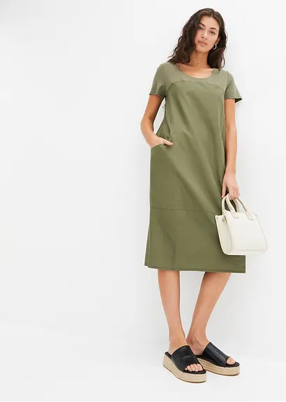 Bonprix Kleid Aus Leichtem Leinen-Mix Mit Großen Taschen - Grün