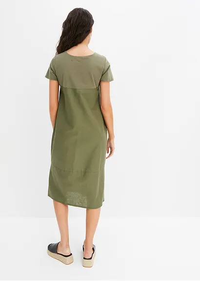Bonprix Kleid Aus Leichtem Leinen-Mix Mit Großen Taschen - Grün