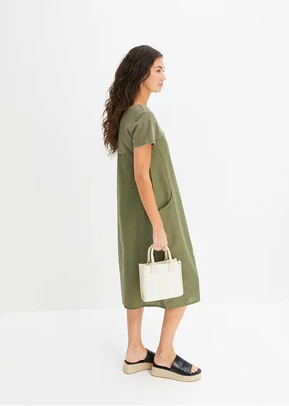 Bonprix Kleid Aus Leichtem Leinen-Mix Mit Großen Taschen - Grün