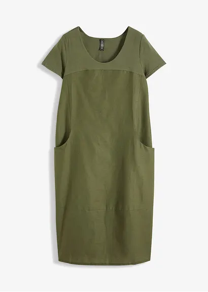 bonprix Kleid aus leichtem Leinen-Mix mit großen Taschen - grün