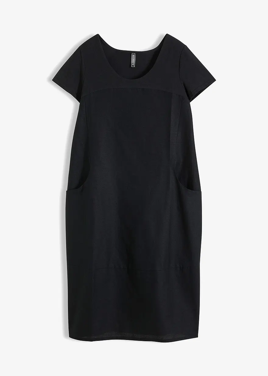 bonprix Kleid aus leichtem Leinen-Mix mit großen Taschen - schwarz