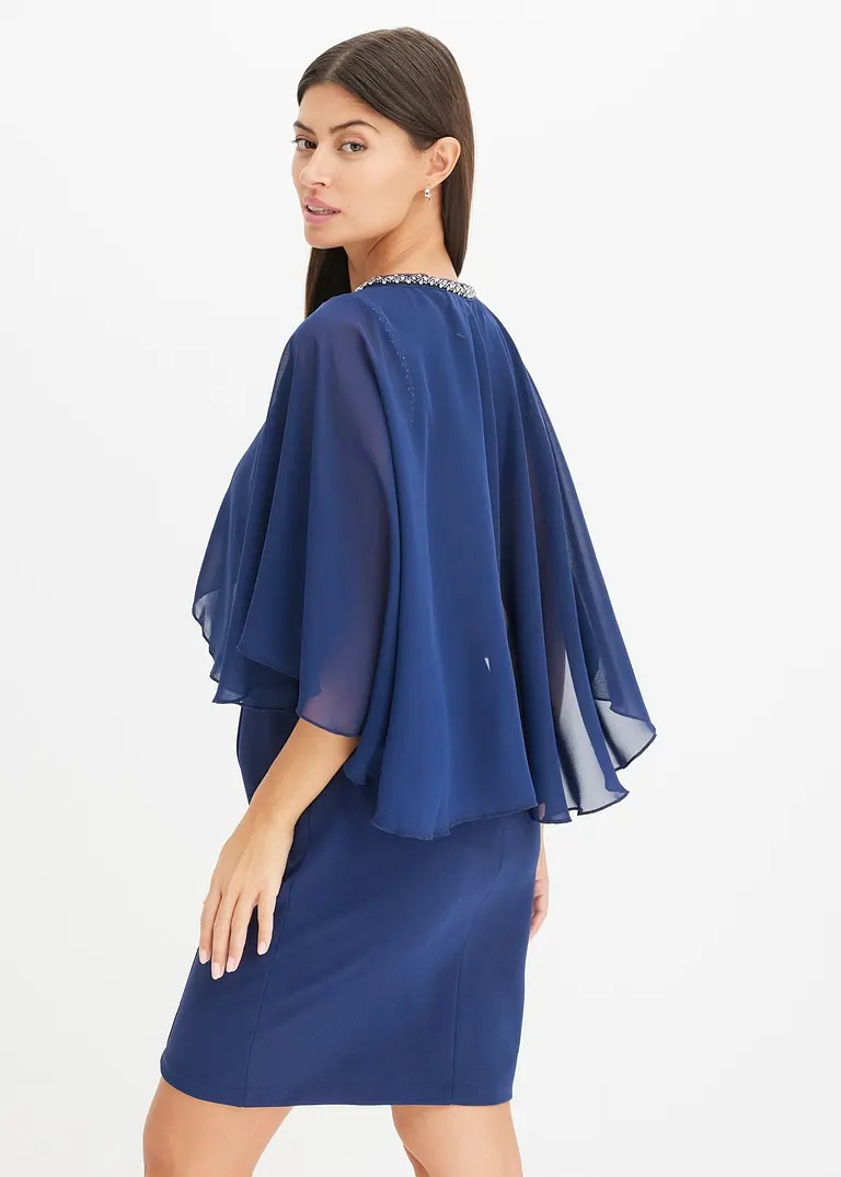 Bonprix Kleid Aus Strukturiertem Crepe Mit Strasssteinverzierungen Am Armloch Sowie Einem Abnehmbarem Cape Mit Strasssteinverzierung Am Ausschnitt