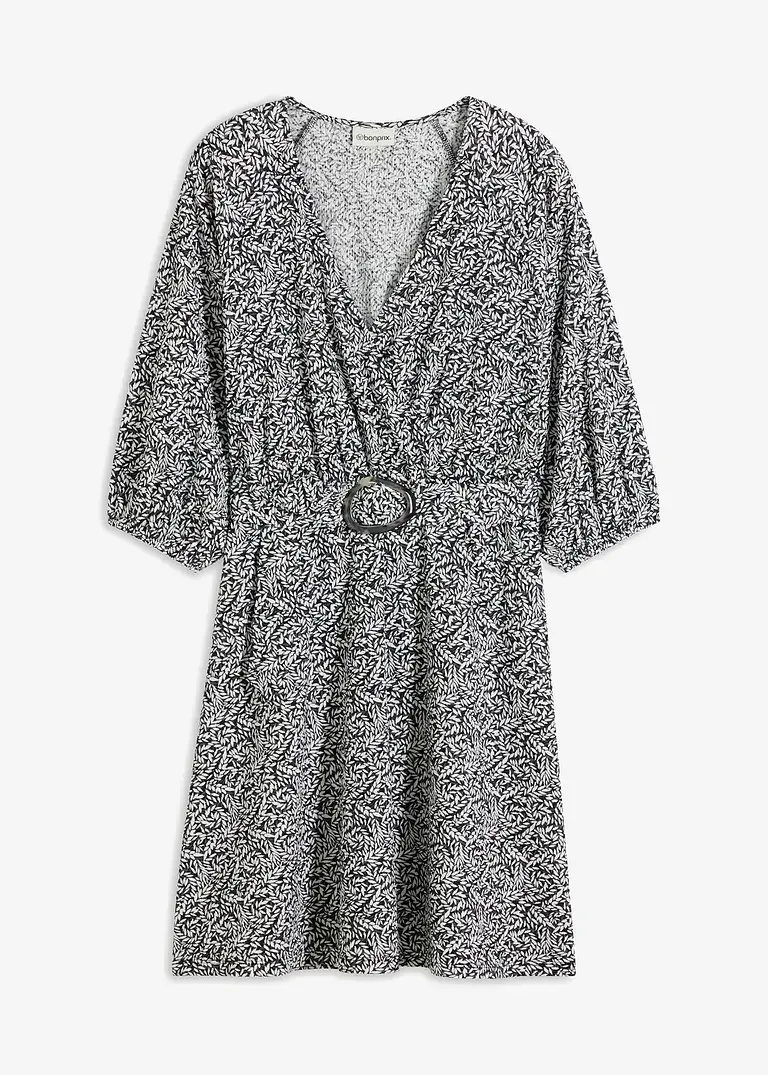 bonprix Kleid in Wickeloptik mit Gürtel - schwarz - Damen