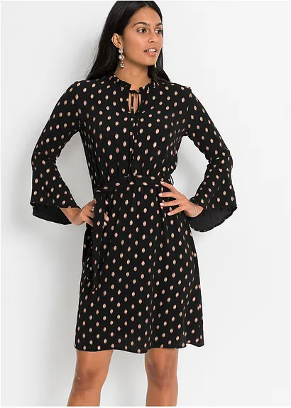 Bonprix Kleid Mit Bindeband Stehkragen Und Futter Im Rockteil