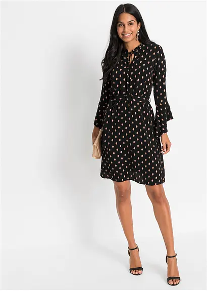 Bonprix Kleid Mit Bindeband Stehkragen Und Futter Im Rockteil