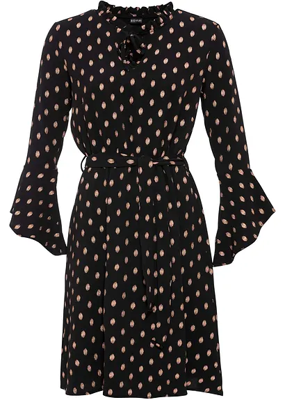 bonprix Kleid mit Bindeband Stehkragen und Futter im Rockteil