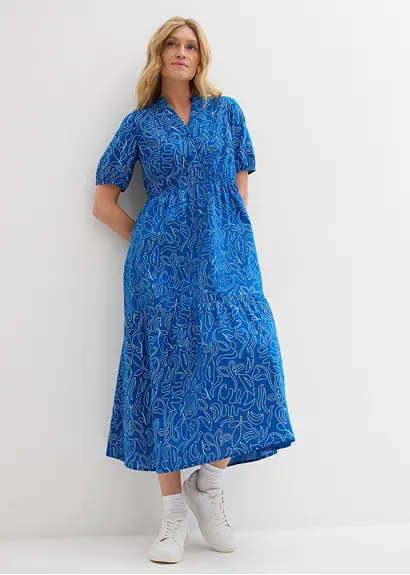 Bonprix Kleid Mit Henleykragen Körperumspielende Form - Blau