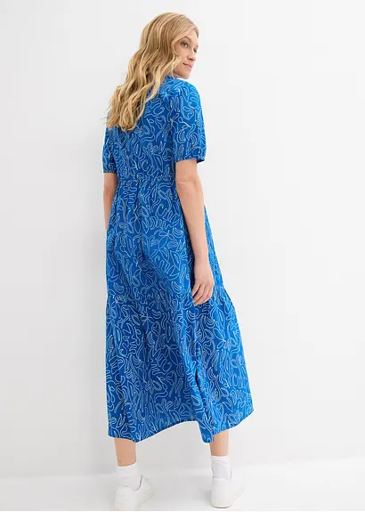 Bonprix Kleid Mit Henleykragen Körperumspielende Form - Blau