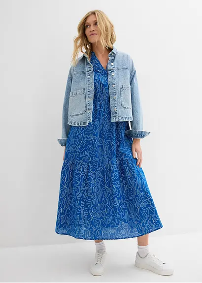 Bonprix Kleid Mit Henleykragen Körperumspielende Form - Blau