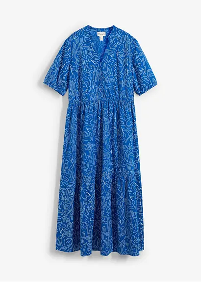bonprix Kleid mit Henleykragen körperumspielende Form - blau