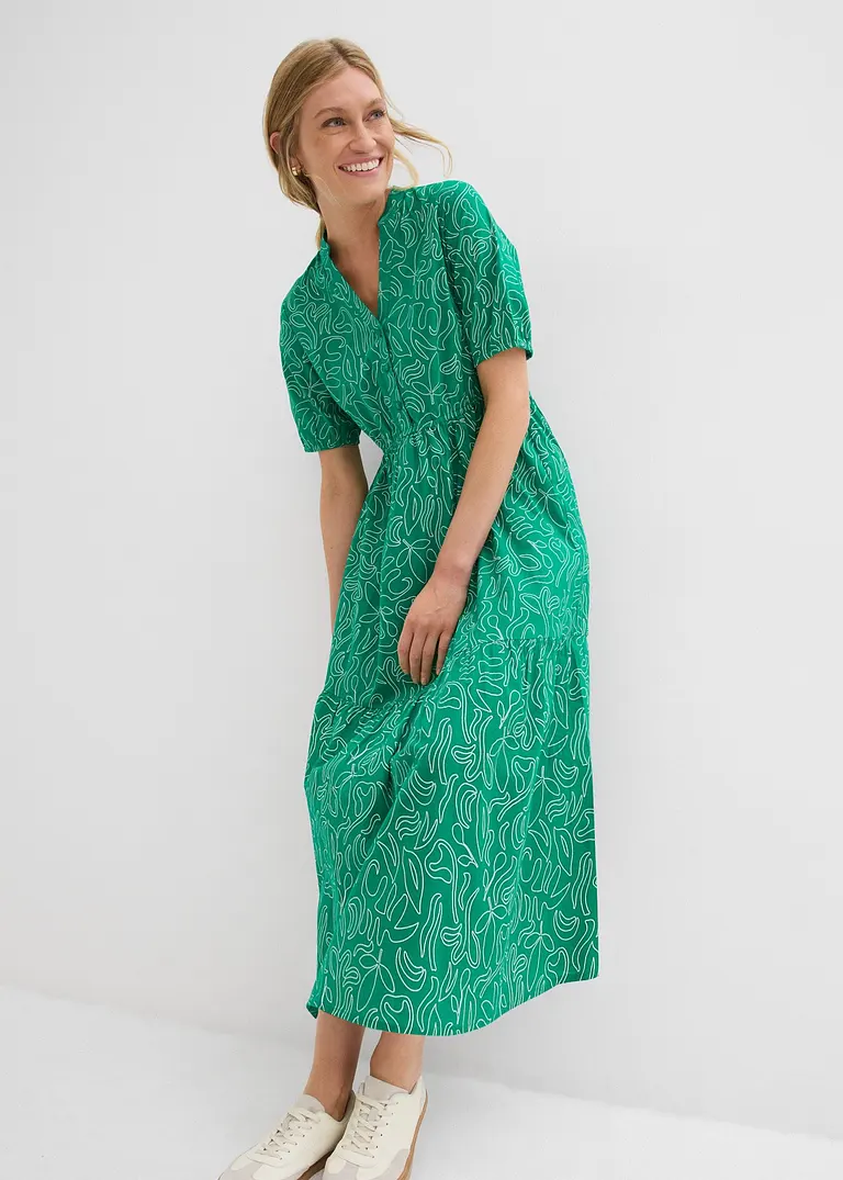 Bonprix Kleid Mit Henleykragen Körperumspielende Form - Grün