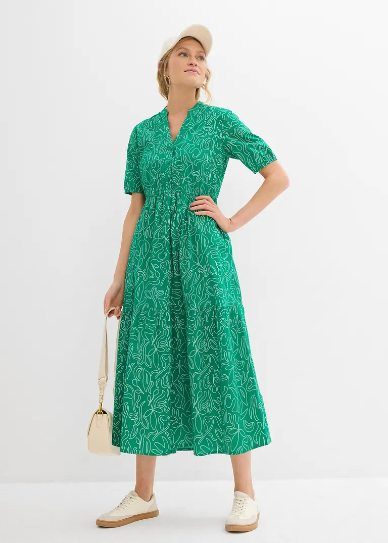Bonprix Kleid Mit Henleykragen Körperumspielende Form - Grün