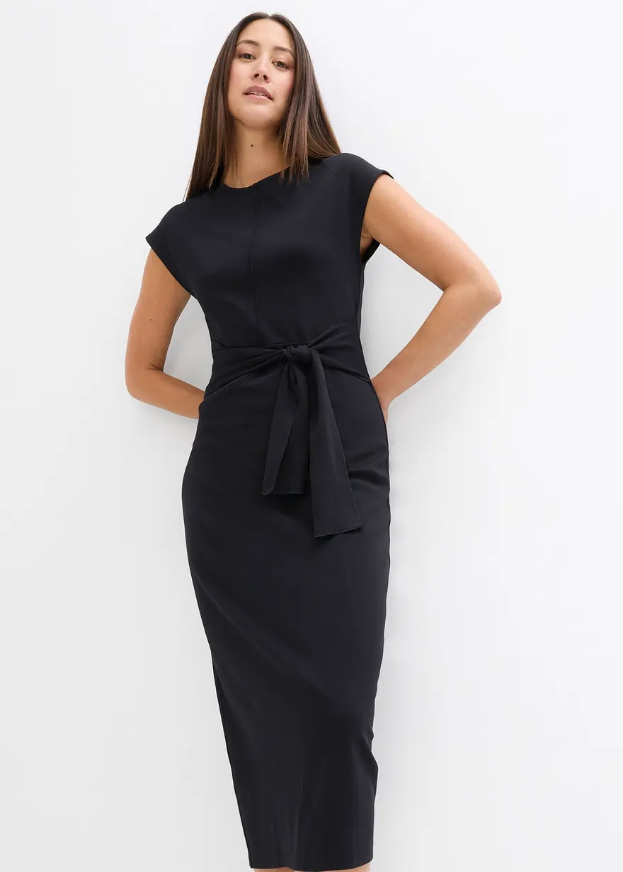 Bonprix Kleid Mit Knotendetail An Der Taille - Schwarz - Damen