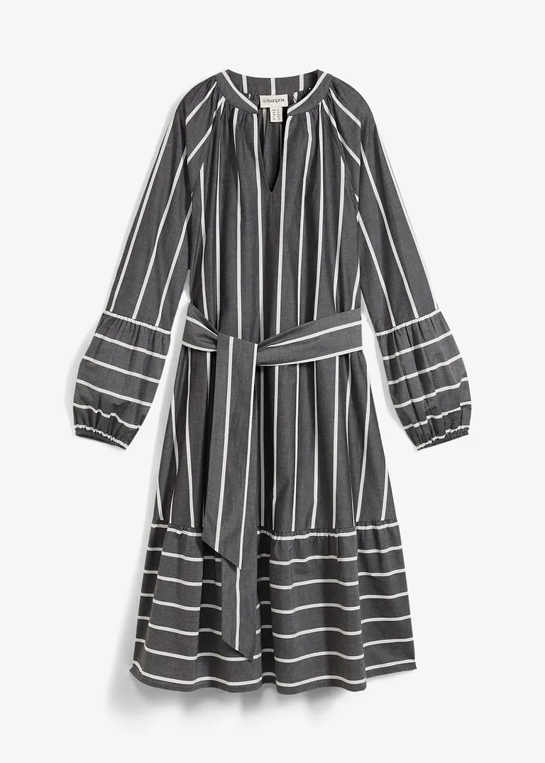 bonprix Kleid mit Puffärmeln und Bindeband - grau - Damen