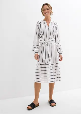 Bonprix Kleid Mit Puffärmeln Und Bindeband - Weiß - Damen
