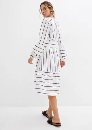 Bonprix Kleid Mit Puffärmeln Und Bindeband - Weiß - Damen