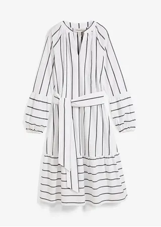 bonprix Kleid mit Puffärmeln und Bindeband - weiß - Damen