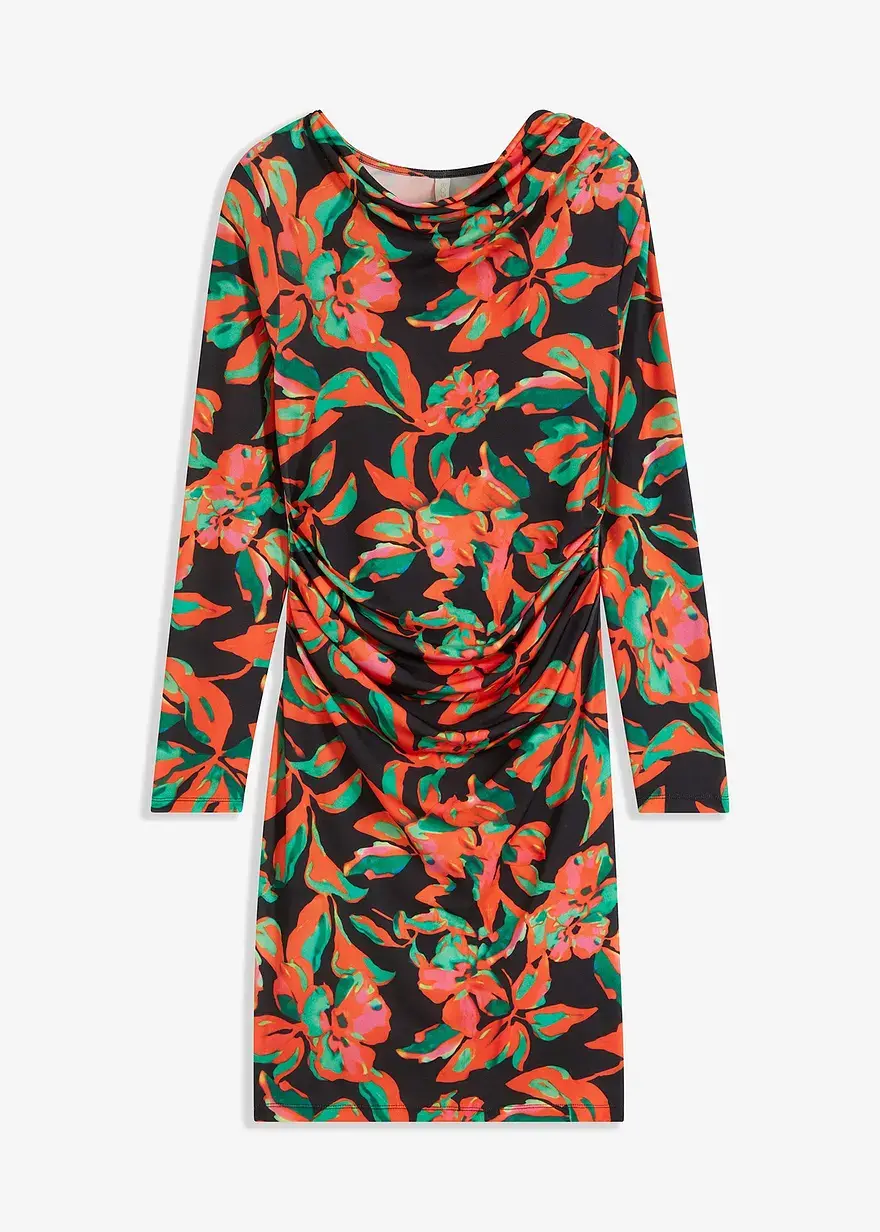 bonprix Kleid mit raffinierter Raffung - schwarz - Damen
