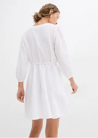 Bonprix Kleid Mit V-Ausschnitt Und Weit Schwingendem Rockteil - Weiß