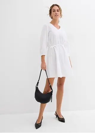 Bonprix Kleid Mit V-Ausschnitt Und Weit Schwingendem Rockteil - Weiß