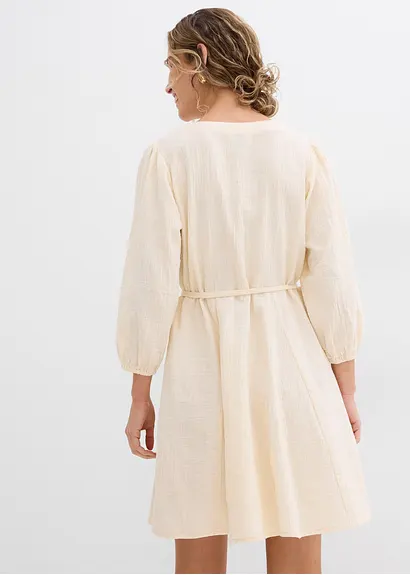 Bonprix Kleid Mit V-Ausschnitt Und Weit Schwingendem Rockteil - Beige