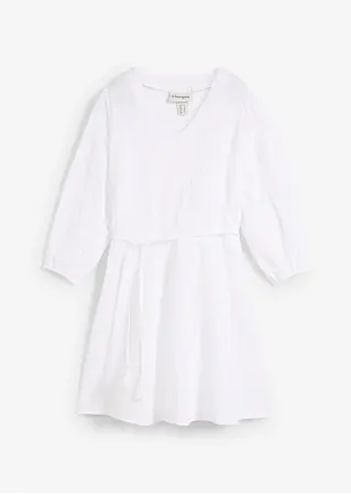 Bonprix Kleid Mit V-Ausschnitt Und Weit Schwingendem Rockteil - Weiß