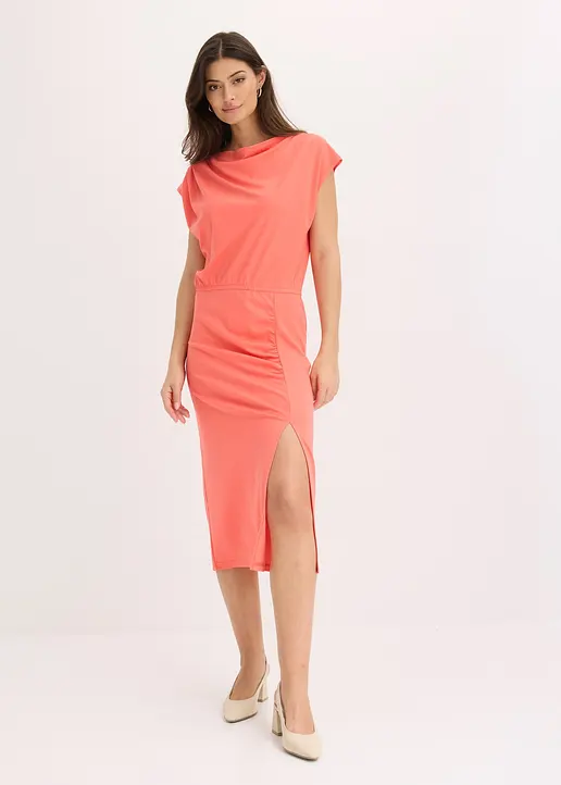 Bonprix Kleid Mit Wasserfallausschnitt Und Elastischer Taillennaht - Pink