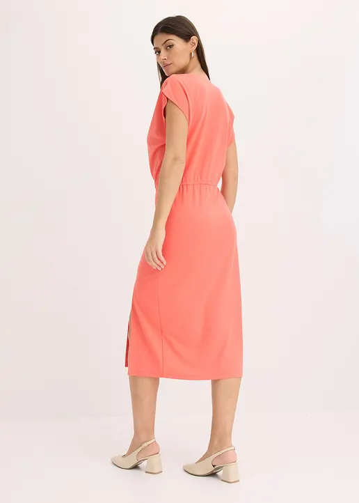 Bonprix Kleid Mit Wasserfallausschnitt Und Elastischer Taillennaht - Pink
