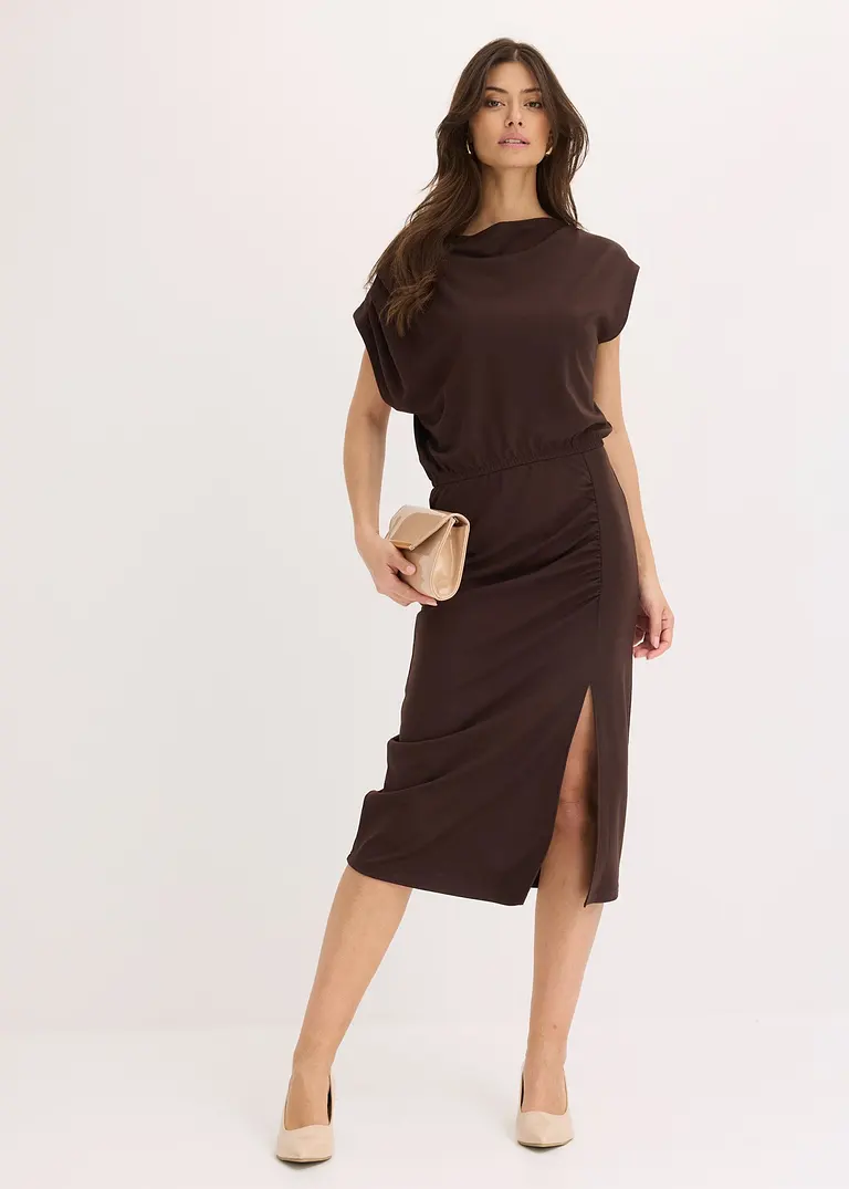 Bonprix Kleid Mit Wasserfallausschnitt Und Elastischer Taillennaht